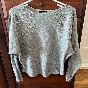 S Christina Cashmere Sweater, grey with rhinestones, size L/XL